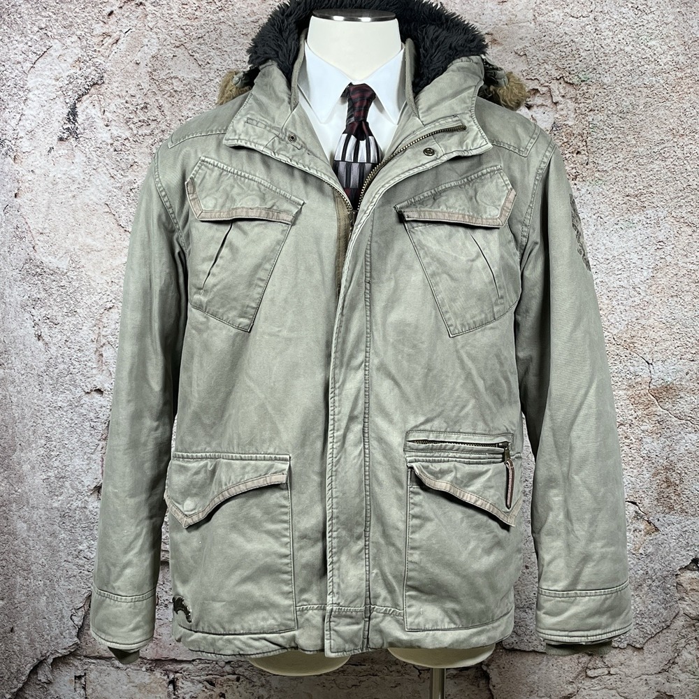 Billabong Jacket Mens XL Green Hooded Full Zip Lined Parka Outdoor Coat Camo Vtg